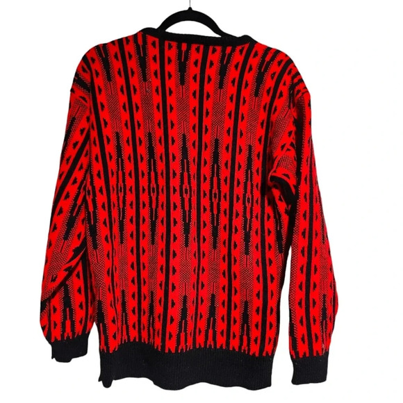 Vintage Sweater Bee Red & Black Graphic Knit Sweater | 80s Made in USA | Acrylic - Picture 2 of 7